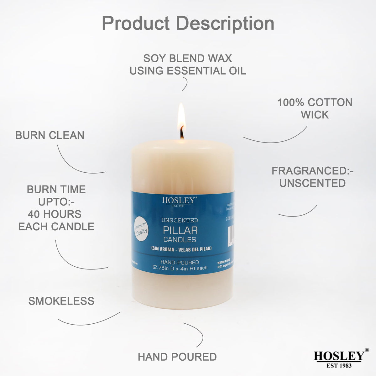 Ivory Unscented Pillar Candle 6 High Set of 4, Hand-Poured Candle Long Clean Burning, Ideal for Wedding Emergency Lanterns Spa Aromatherapy Party Reiki Candle Gardens