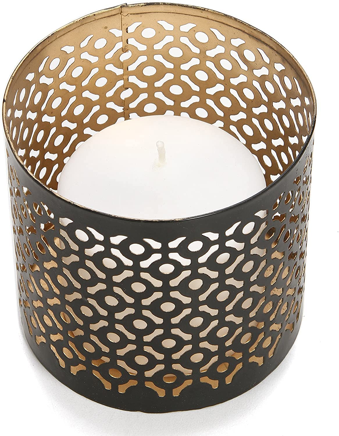 4.5 High Black (Gold Inside) Metal Jar Holder Candle Sleeve. Votive, Tea Light Lanterns Use with Tealights. Ideal Gift for Weddings, Parties, Spa and Aromatherapy O6