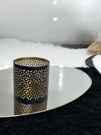 4.5 High Black (Gold Inside) Metal Jar Holder Candle Sleeve. Votive, Tea Light Lanterns Use with Tealights. Ideal Gift for Weddings, Parties, Spa and Aromatherapy O6