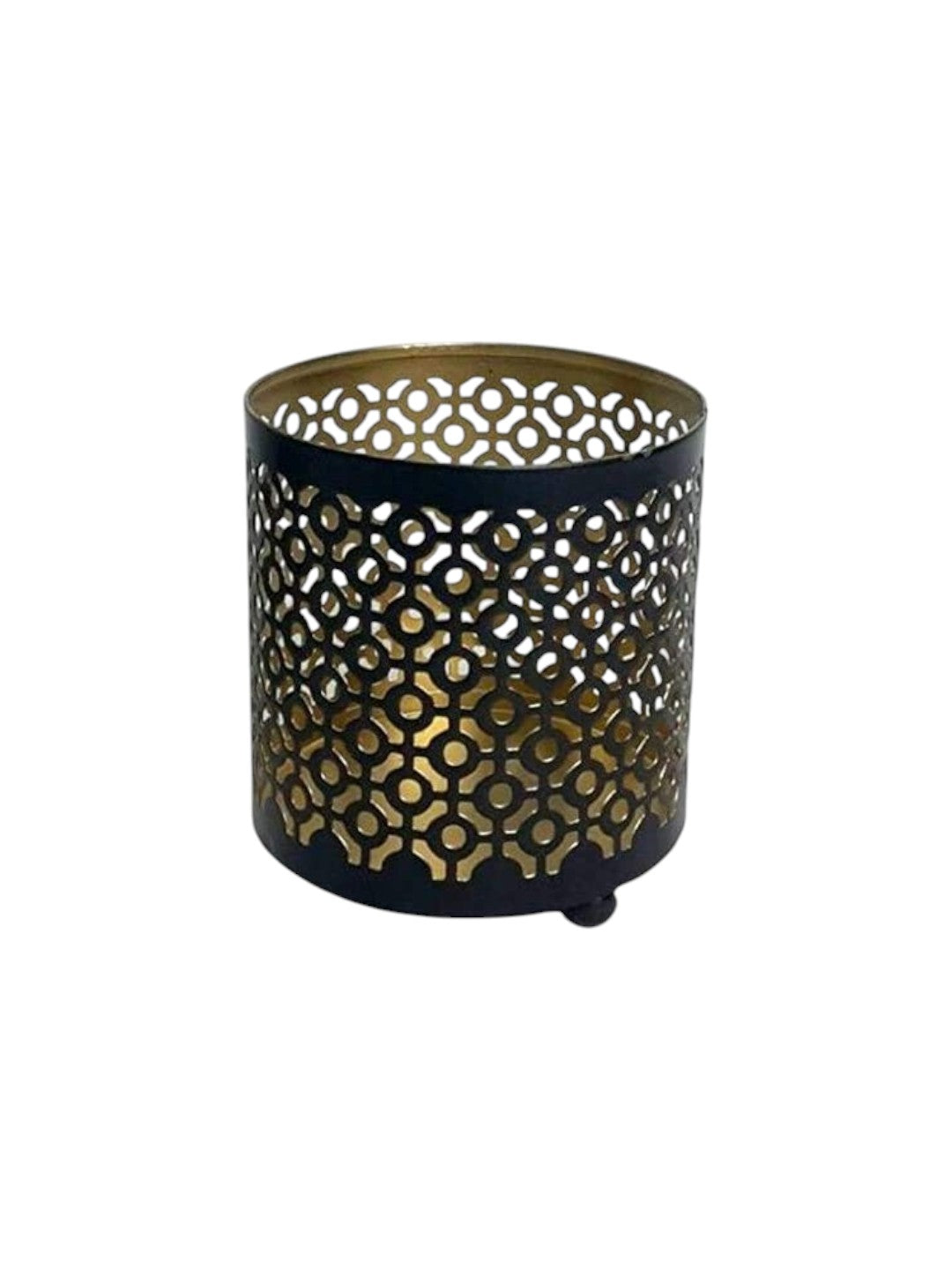 4.5 High Black (Gold Inside) Metal Jar Holder Candle Sleeve. Votive, Tea Light Lanterns Use with Tealights. Ideal Gift for Weddings, Parties, Spa and Aromatherapy O6