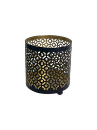 4.5 High Black (Gold Inside) Metal Jar Holder Candle Sleeve. Votive, Tea Light Lanterns Use with Tealights. Ideal Gift for Weddings, Parties, Spa and Aromatherapy O6