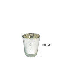Glass Tea Light Candle Holder, Metallic Silver Finish, Set of 7,  2.65inches High each