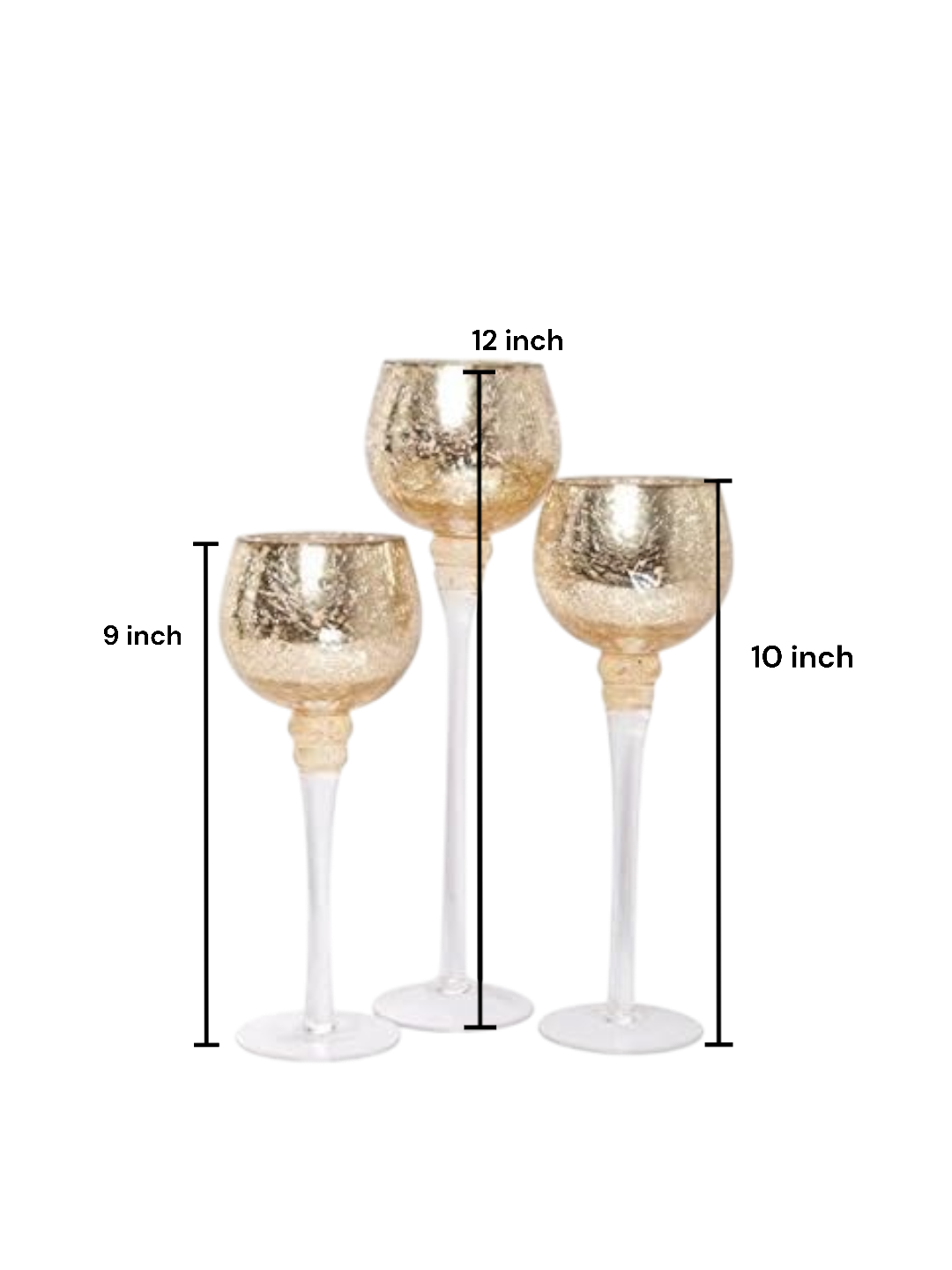 3 Sets Crackle Gold Glass Tealight Holders Set /3-9 Inches 10 Inches and 12 Inches High Ideal for Weddings Special Events Parties Also Makes a Great Gift