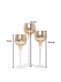 3 Sets Crackle Gold Glass Tealight Holders Set /3-9 Inches 10 Inches and 12 Inches High Ideal for Weddings Special Events Parties Also Makes a Great Gift