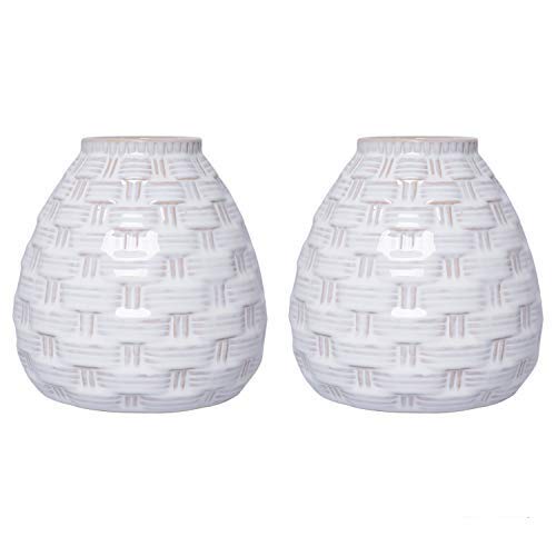 Set of 2 White Weave Ceramic Vases 5.75 Inch High. Ideal Gift for Home Weddings Party Spa Meditation Home Office Reiki Meditation W5