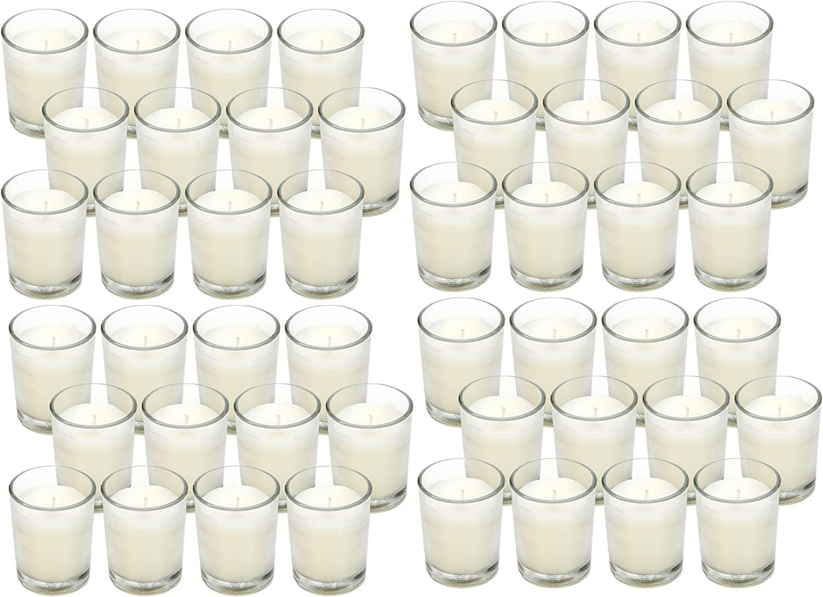 Clear Glass Filled Unscented Votive Candles, Ivory Color, 240 pack