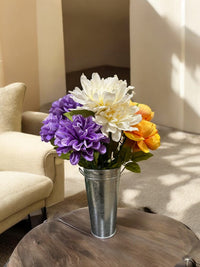 Iron Galvanized French Bucket Vase with Handles, Set of 3, 9 inches High each
