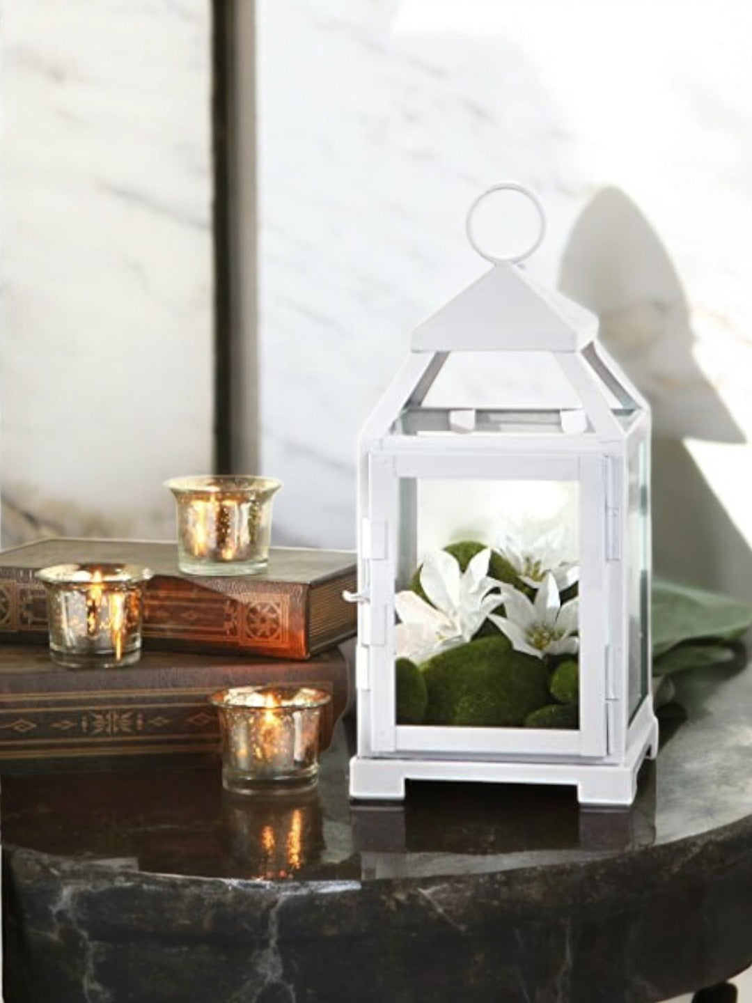 12 Inch High Clear Glass and Iron White Classic Style Lantern Ideal Gift for Weddings Bridals Special Occasions Parties Aromatherapy and Spa Settings