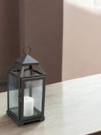 14 Inch High Large Clear Glass Iron Classic Style Lantern Elegant Candle Holder for Home Decor Vintage-Inspired Centerpiece with Stylish Iron Frame Indoor/Outdoor Lighting Accent Timeless