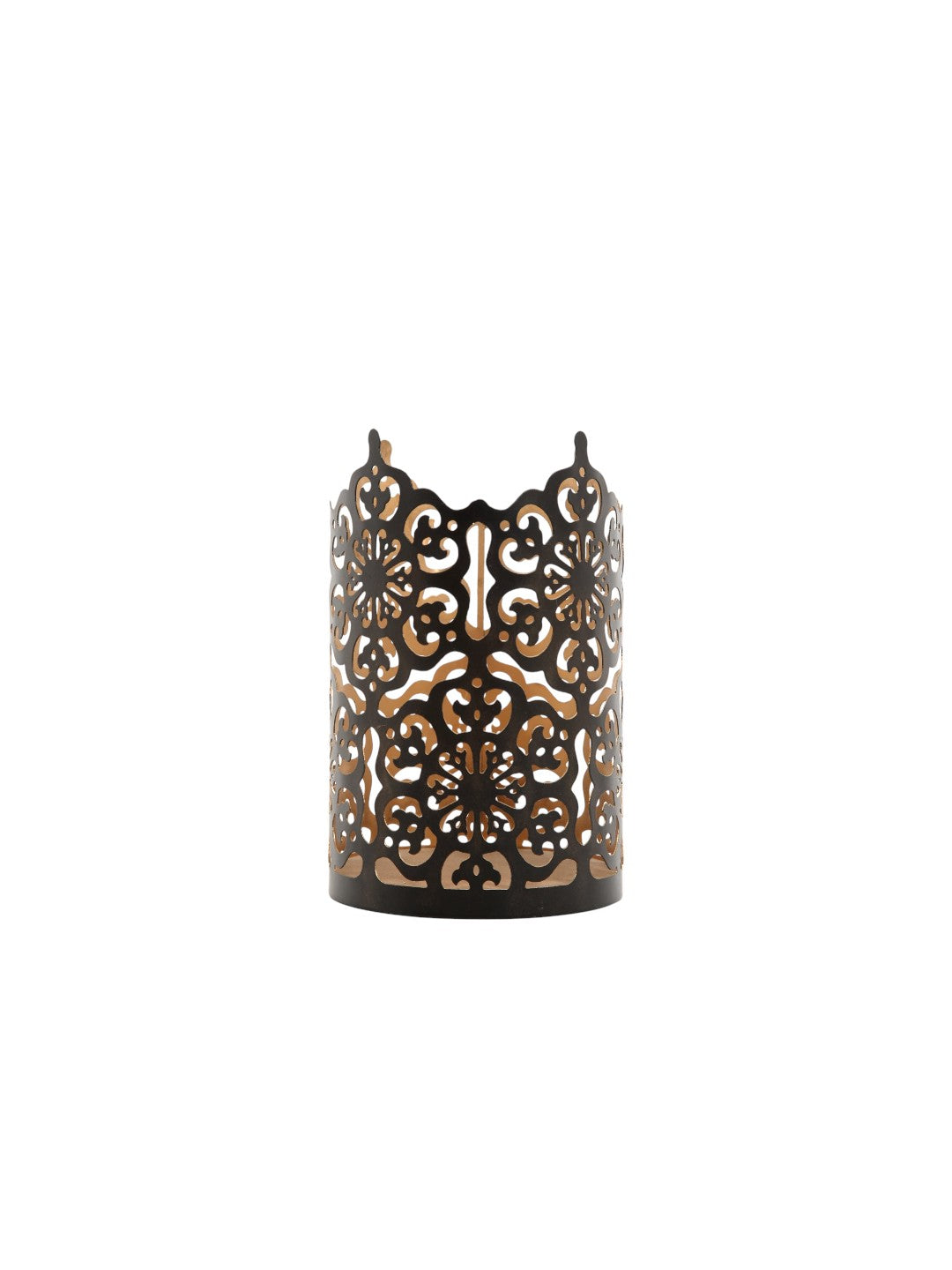 7 Inch High Cut Bronze LED Votive Tealight Holder Lantern Intricate Floral Design for Timeless Elegance and Cozy Illumination in Stylish Home D??cor Elevate Your Ambiance