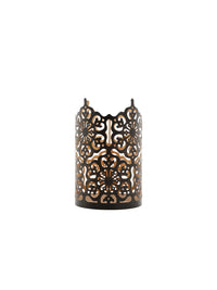 7 Inch High Cut Bronze LED Votive Tealight Holder Lantern Intricate Floral Design for Timeless Elegance and Cozy Illumination in Stylish Home D??cor Elevate Your Ambiance