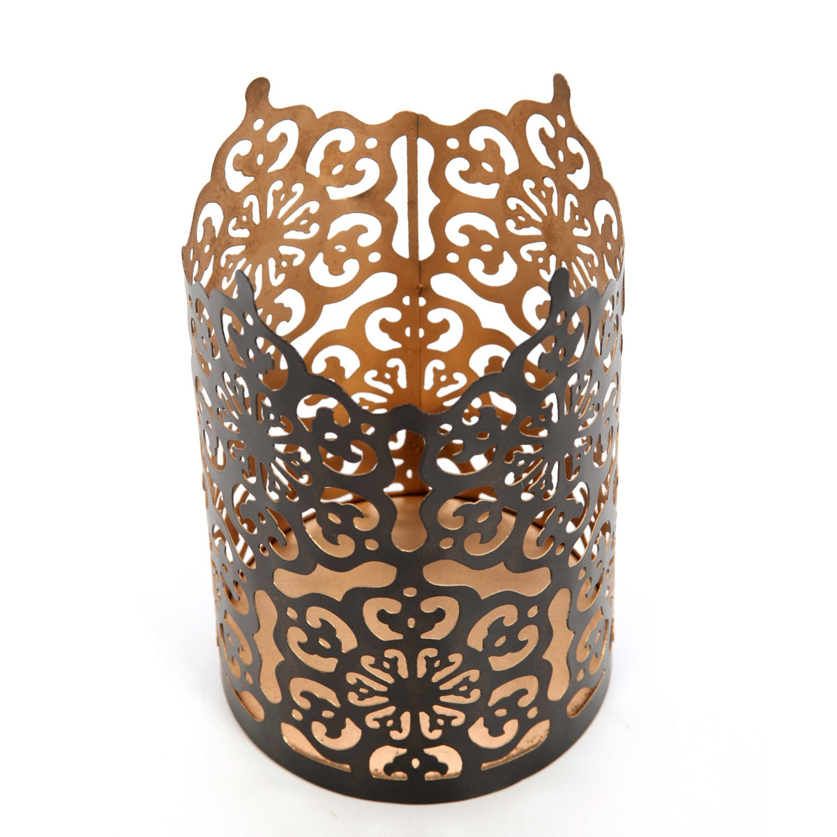 7 Inch High Cut Bronze LED Votive Tealight Holder Lantern Intricate Floral Design for Timeless Elegance and Cozy Illumination in Stylish Home D??cor Elevate Your Ambiance