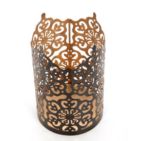 7 Inch High Cut Bronze LED Votive Tealight Holder Lantern Intricate Floral Design for Timeless Elegance and Cozy Illumination in Stylish Home D??cor Elevate Your Ambiance