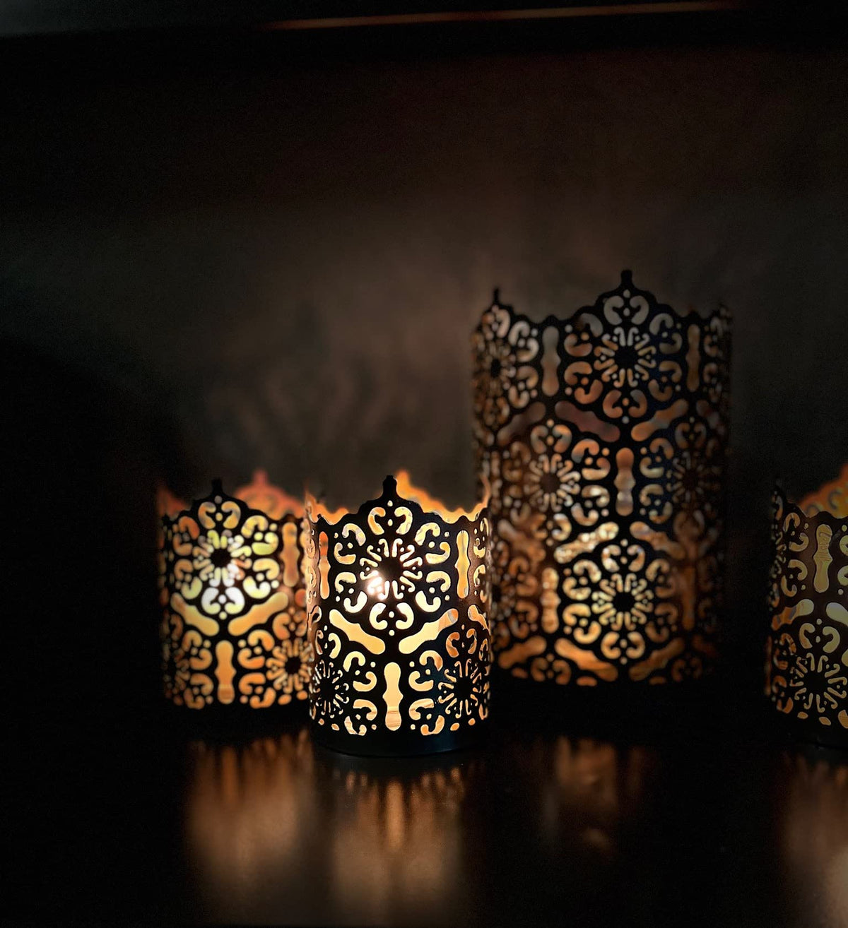 7 Inch High Cut Bronze LED Votive Tealight Holder Lantern Intricate Floral Design for Timeless Elegance and Cozy Illumination in Stylish Home D??cor Elevate Your Ambiance