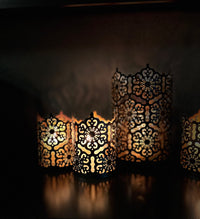 7 Inch High Cut Bronze LED Votive Tealight Holder Lantern Intricate Floral Design for Timeless Elegance and Cozy Illumination in Stylish Home D??cor Elevate Your Ambiance