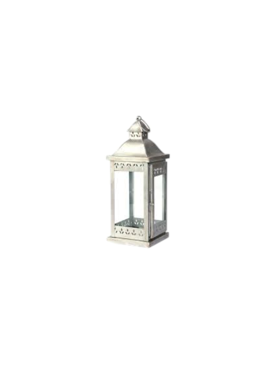 15 Inch High Large Clear Glass Iron Classic Style Lantern Silver Vanish. Ideal Gift for Parties Weddings Aromatherapy and LED Spa Settings
