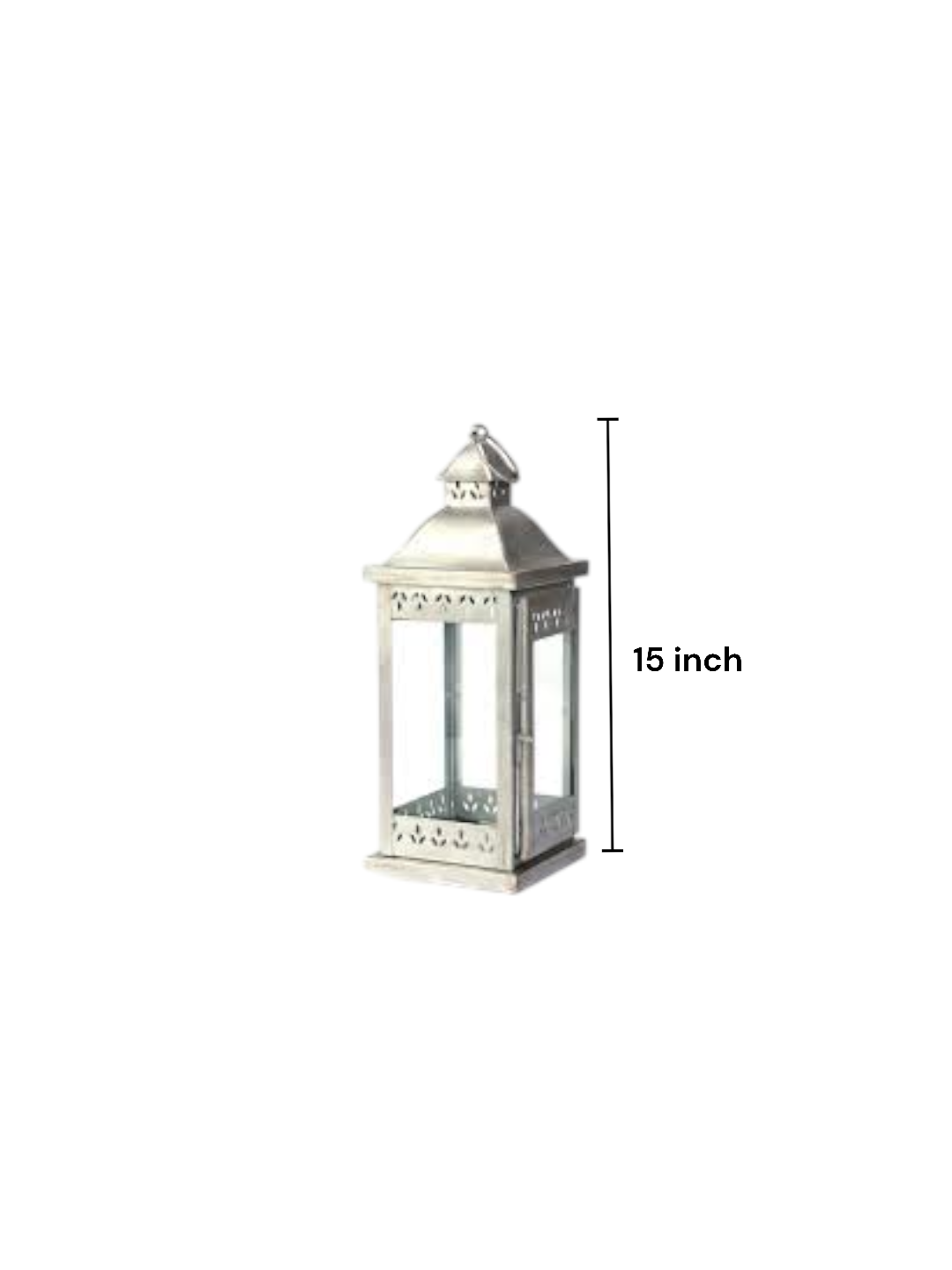 15 Inch High Large Clear Glass Iron Classic Style Lantern Silver Vanish. Ideal Gift for Parties Weddings Aromatherapy and LED Spa Settings