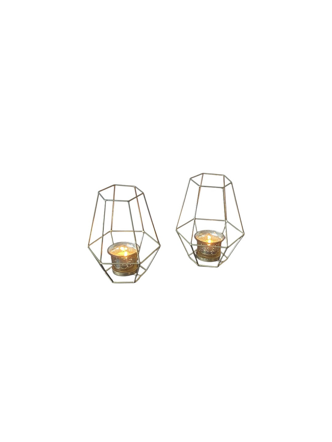 Iron Lantern With Metallic Gold Glass Tealigh holder, 7 inches High