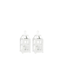 Set of 2 Clear Glass and Iron White Color Farmhouse Classic Style Lantern 12 Inch High Ideal Gift for Weddings Bridals Special Occasions Parties Aromatherapy and Spa Settings O4