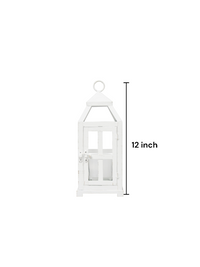 Glass Iron Lantern 12 Inch High with One Free Tealight CandleIron Lantern Perfect for Home Decor, Wedding, Parties, GiftingTealight Candle HolderPack of 1, White