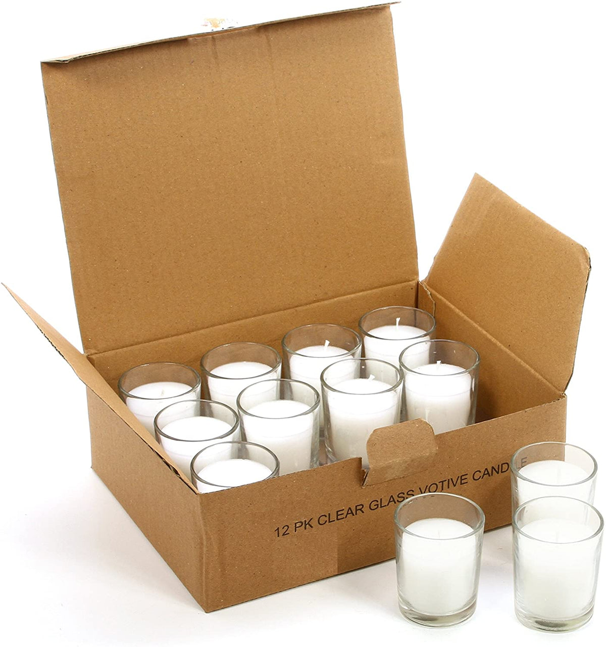 Set of 12 White Unscented Clear Glass Wax Votive Filled Candles. Hand Poured Vegetable Soy Wax Blend Up to 15 Hour Burn Time. Ideal Gift or Use for Weddings Aromatherapy Party Favor O3