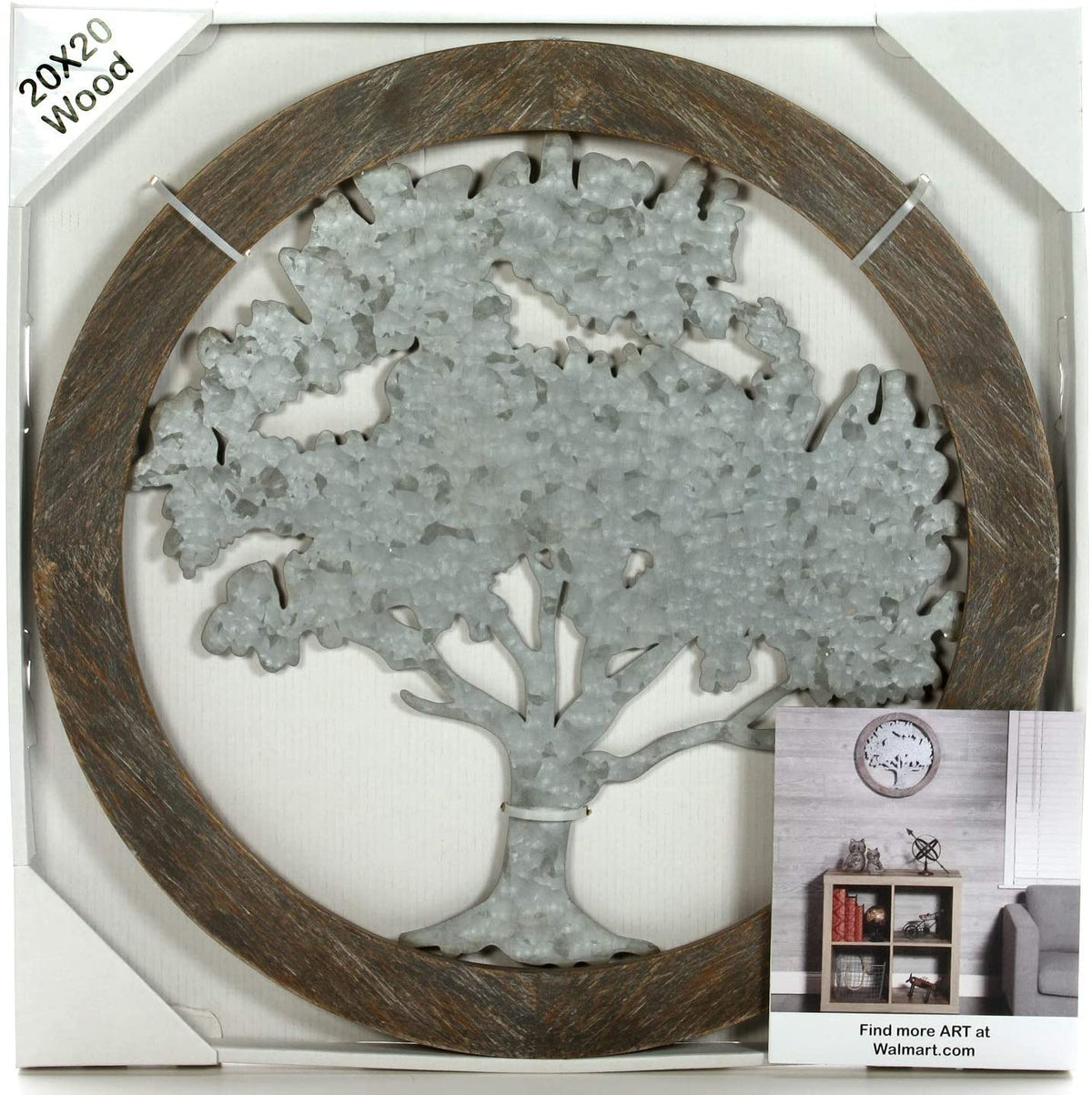 Wood Wall Decor w/Metal Tree , 20'' x 20''