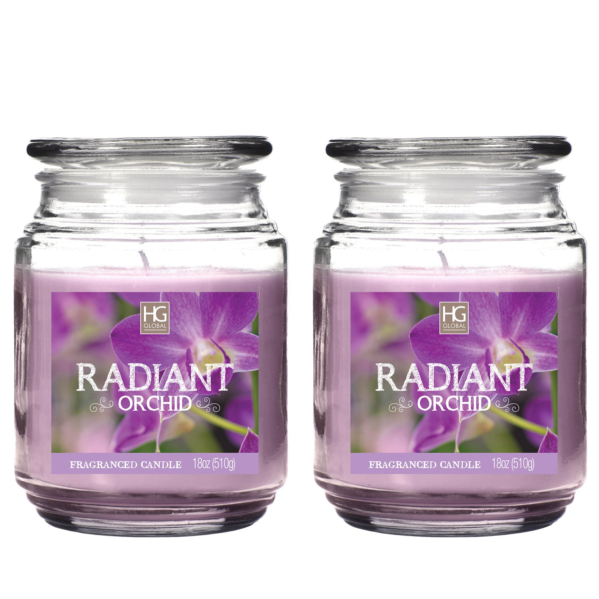 Set of 2 Radiant Orchid Scented Floral Lemon Grass Notes Jar Candles 18 Ounce Aromatherapy Hand Poured Wax Blends for Party Bridal Wedding Day Spa Meditation Bathroom Settings O9