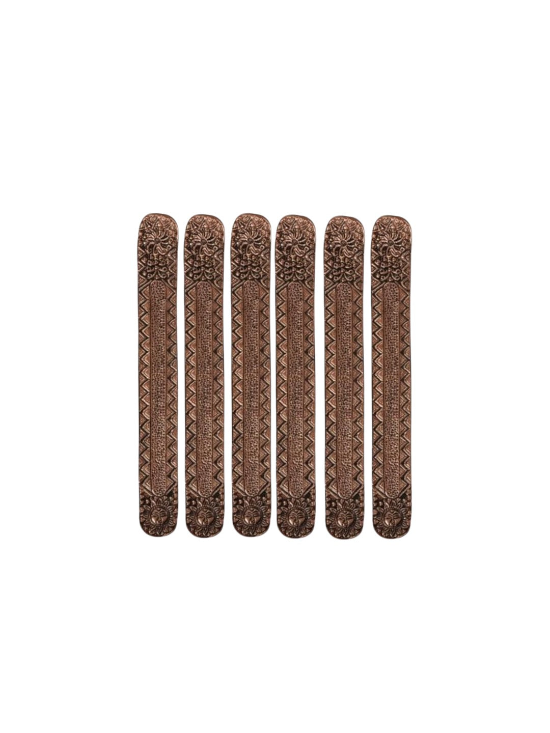 Set of 6 Metal Incense Stick Holders 9.5 Inches Long with Ash Catcher Elegant Copper Finish for Aromatherapy and Home Ambiance