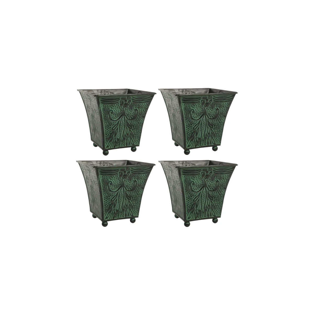 5 Inch High Green Aged Antique Embossed Planter Set of 4. Ideal for Party Wedding Country Nautical Serve Ware Floral Pots Votive Candle Gardens