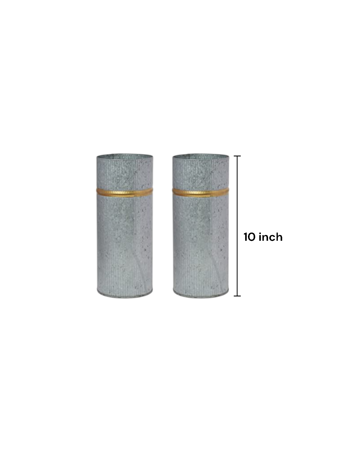 Galvanized Vases with Gold Rim,  Set of 2,  10 inches High each