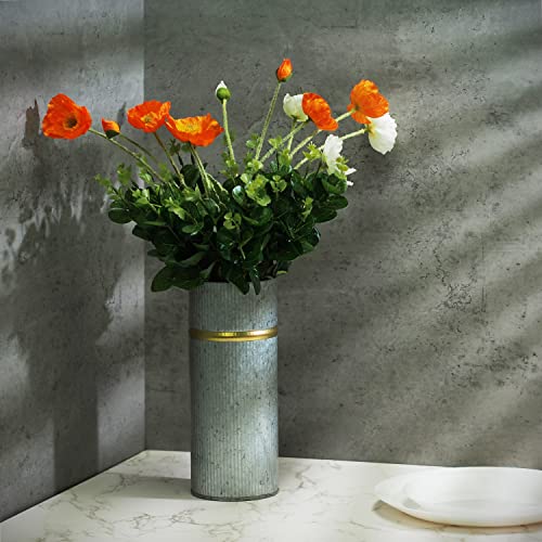 Galvanized Vases with Gold Rim,  Set of 2,  10 inches High each