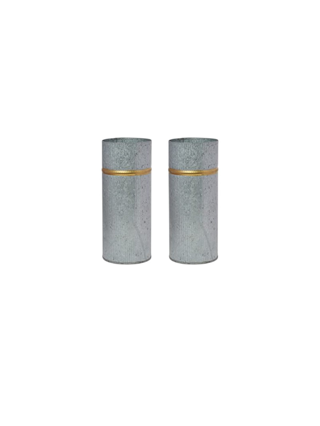 Galvanized Vases with Gold Rim,  Set of 2,  10 inches High each