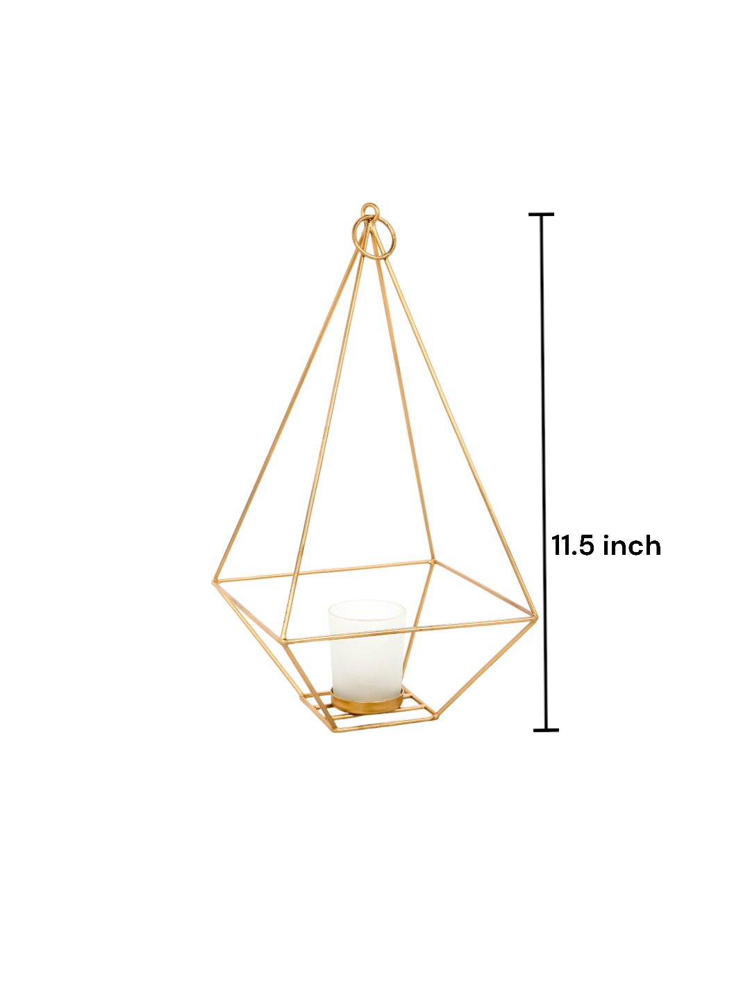 Iron Hanging Lantern with Frosted Glass Candle Holder, Gold Finish,  Set of 2, 11.5 inches High each