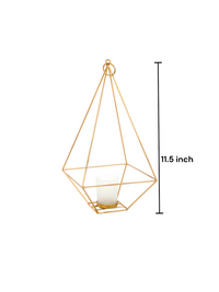 Iron Hanging Lantern with Frosted Glass Candle Holder, Gold Finish,  Set of 2, 11.5 inches High each