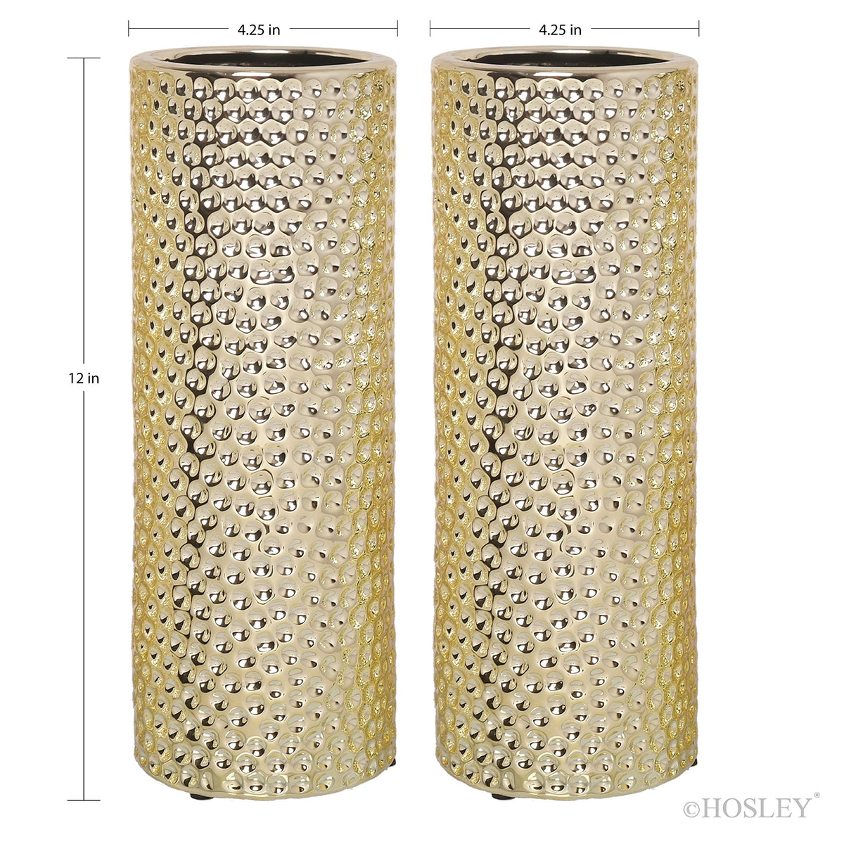 Set of 2 Gold Ceramic Vases 12 High- Great Gift for Wedding, Home, Spa, Aromatherapy, Kitchen P9