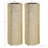 Set of 2 Gold Ceramic Vases 12 High- Great Gift for Wedding, Home, Spa, Aromatherapy, Kitchen P9