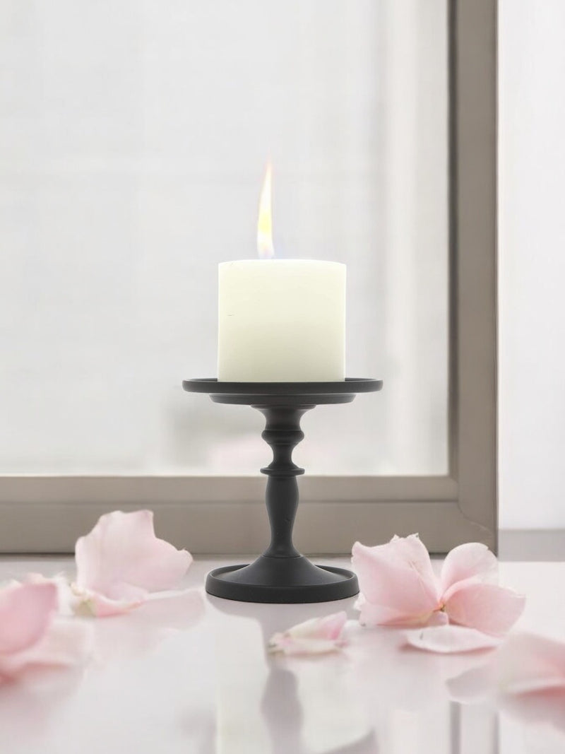 Black Pillar Holder 4.75 Inch High. Ideal Gift for Wedding Party Special Occasion or as a Candle Holder. W1