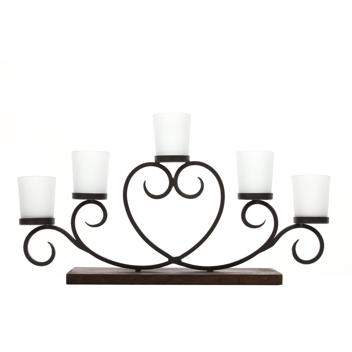 17 Inch Long 5 Votive Candle Holder with Brown Texture and Walnut Finish W5