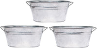 Iron Galvanized Oval Planters,  3 Pack, 8 inches Long (Handle to Handle) each