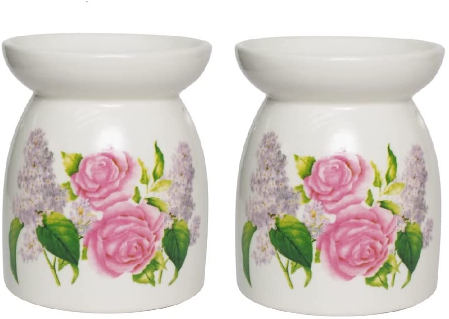 Set of 2 Ceramic Oil Warmer 4.3 Inches High Use with Tealights Ideal for Spa and Aromatherapy Use with Brand Essential Oils and Fragrance Oils