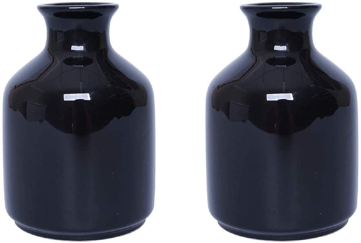 Ceramic Bud Vase , Black Glazed, Set of 2, 5 Inches High each