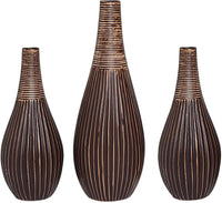 Ceramic Textured Bud Vase, Brown Glazed,  Set of 3, Large 9 "H,  2 pcs Small 7"H