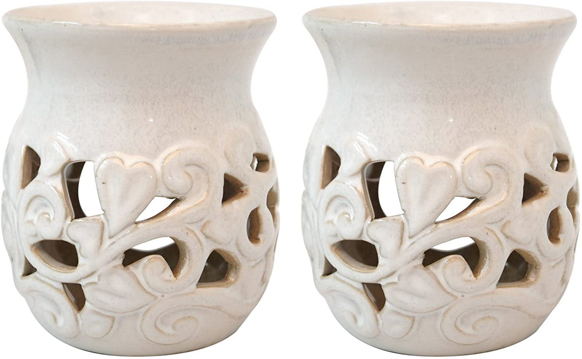 Ceramic Oil Warmer, White Glazed Set of 2 ,  4.3 Inches High