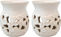 Ceramic Oil Warmer, White Glazed Set of 2 ,  4.3 Inches High