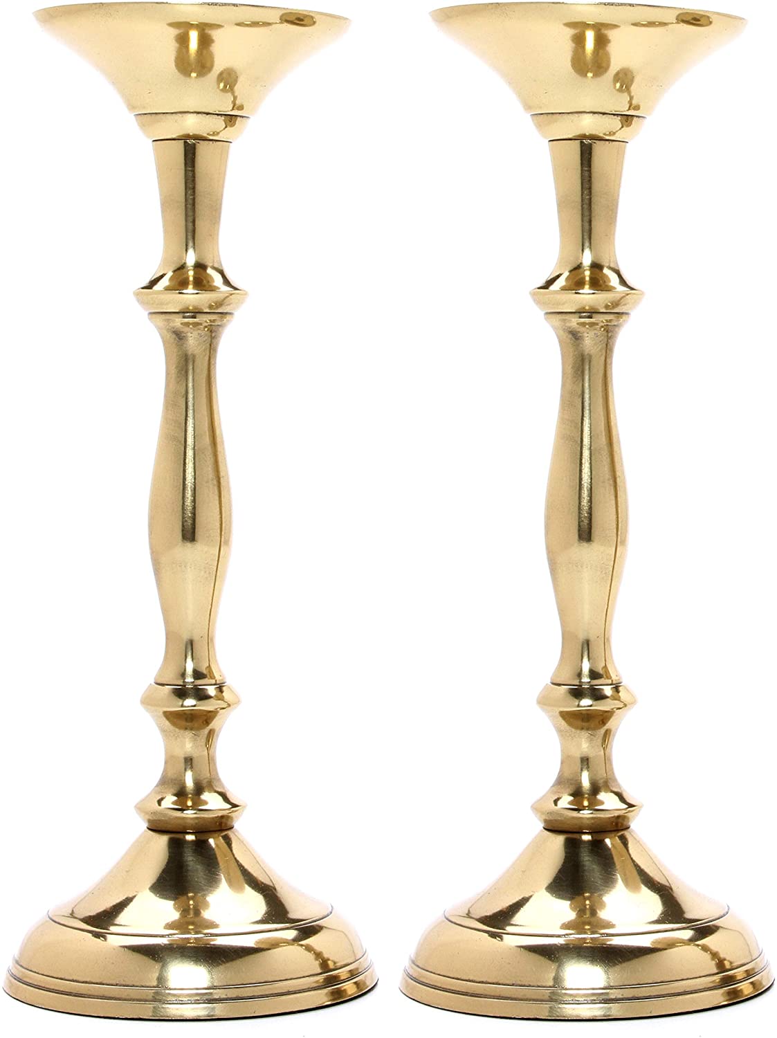 Set of 2 Gold Metal Pillar Candle, Taper Holders. 10 Inch High. Great for Weddings Birthday Decor Party Spa Gifts O5