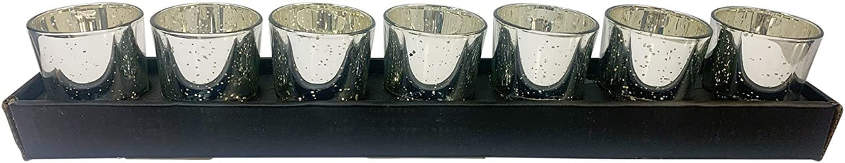 Glass Tea Light Candle Holder, Metallic Silver Finish, Set of 7,  2.65inches High each