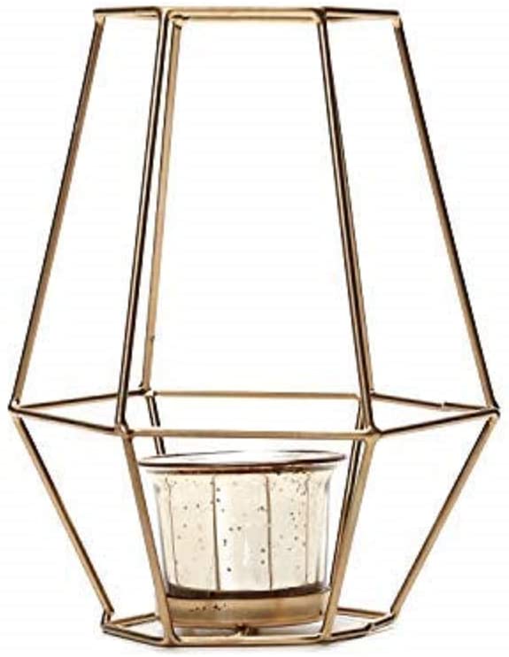 Iron Lantern With Metallic Gold Glass Tealigh holder, 7 inches High