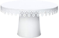 White Finish Pedestal Footed Cake Stand with Ribbon Trim 9.75 Inch Diameter. Perfect for Wedding Cakes Baby Showers Birthdays Home Decor