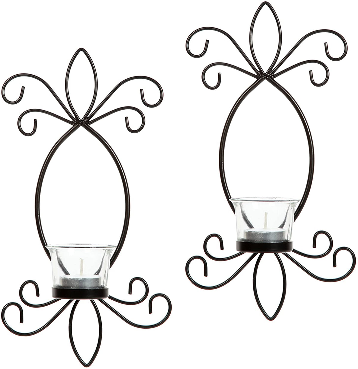 Set of 2 Iron Tea Light LED Candle Wall Sconces- 11.5 High. Ideal Gift for Spa, Aromatherapy, Wedding, LED Tealight Candle Garden. Hand Made by Artisans O4