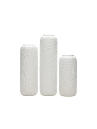 Ceramic Honeycomb Vase , White Glazed,  Set of 3 , 12"  10 "  8" High